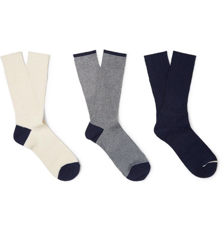 Photo: Anonymous Ism - Three-Pack Cotton-Blend Socks - Navy