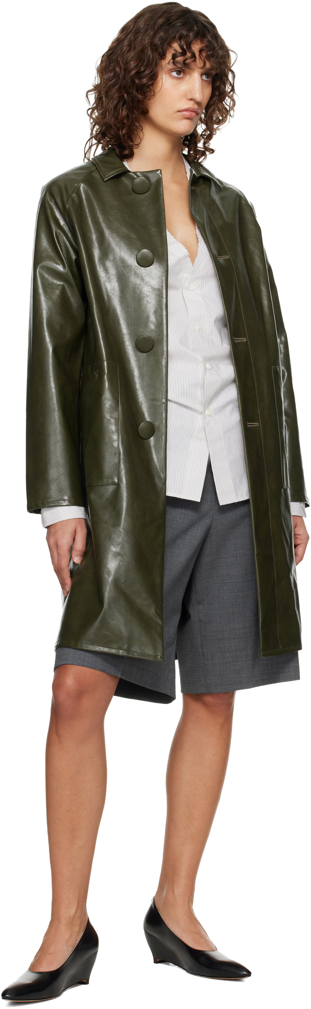 MM6 Maison Margiela Khaki Raglan Faux-Leather Coat