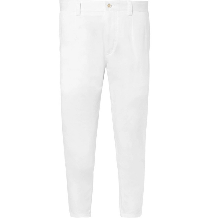 Photo: Dolce & Gabbana - Slim-Fit Tapered Cropped Stretch-Cotton Gabardine Trousers - Men - White