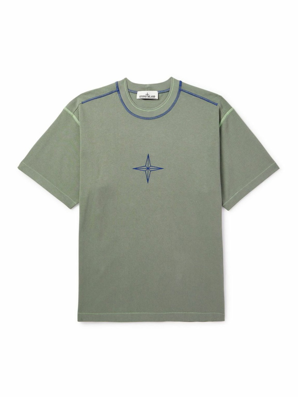 Photo: Stone Island - Logo-Embroidered Cotton-Jersey T-Shirt - Green