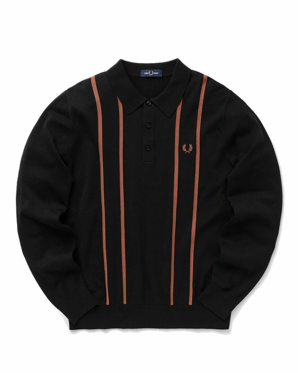 Photo: Fred Perry Vertical Stripe Knitted Shirt Black - Mens - Polos
