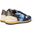 Valentino - Valentino Garavani Rockrunner Camouflage-Print Canvas, Leather and Suede Sneakers - Men - Blue