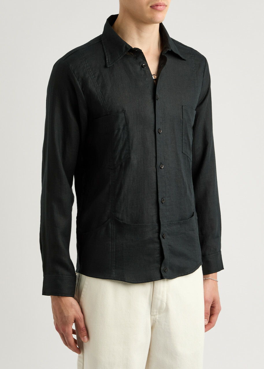 Gusari Utility Linen Shirt Black