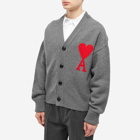 AMI Men's A Heart Cardigan in Heather Grey/Red