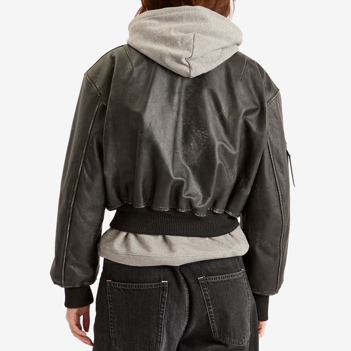 Acne Studios Women's New Lomber Leather Bomber Jacket in Vintage Black