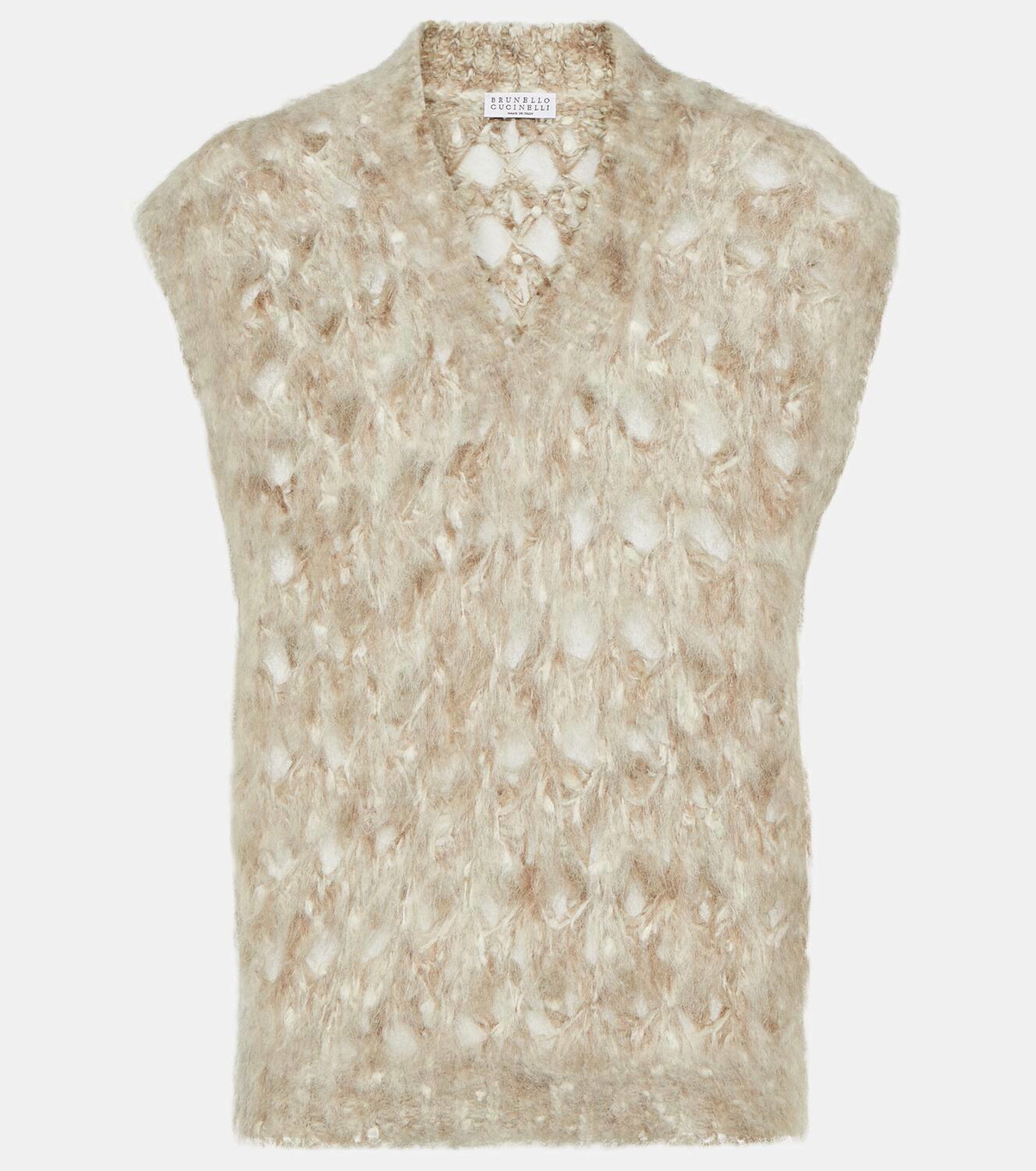 Pull Brunello Cucinelli Mohair Métallisé Cachemire – Taille S Marron, Neuf Sans étiquettes