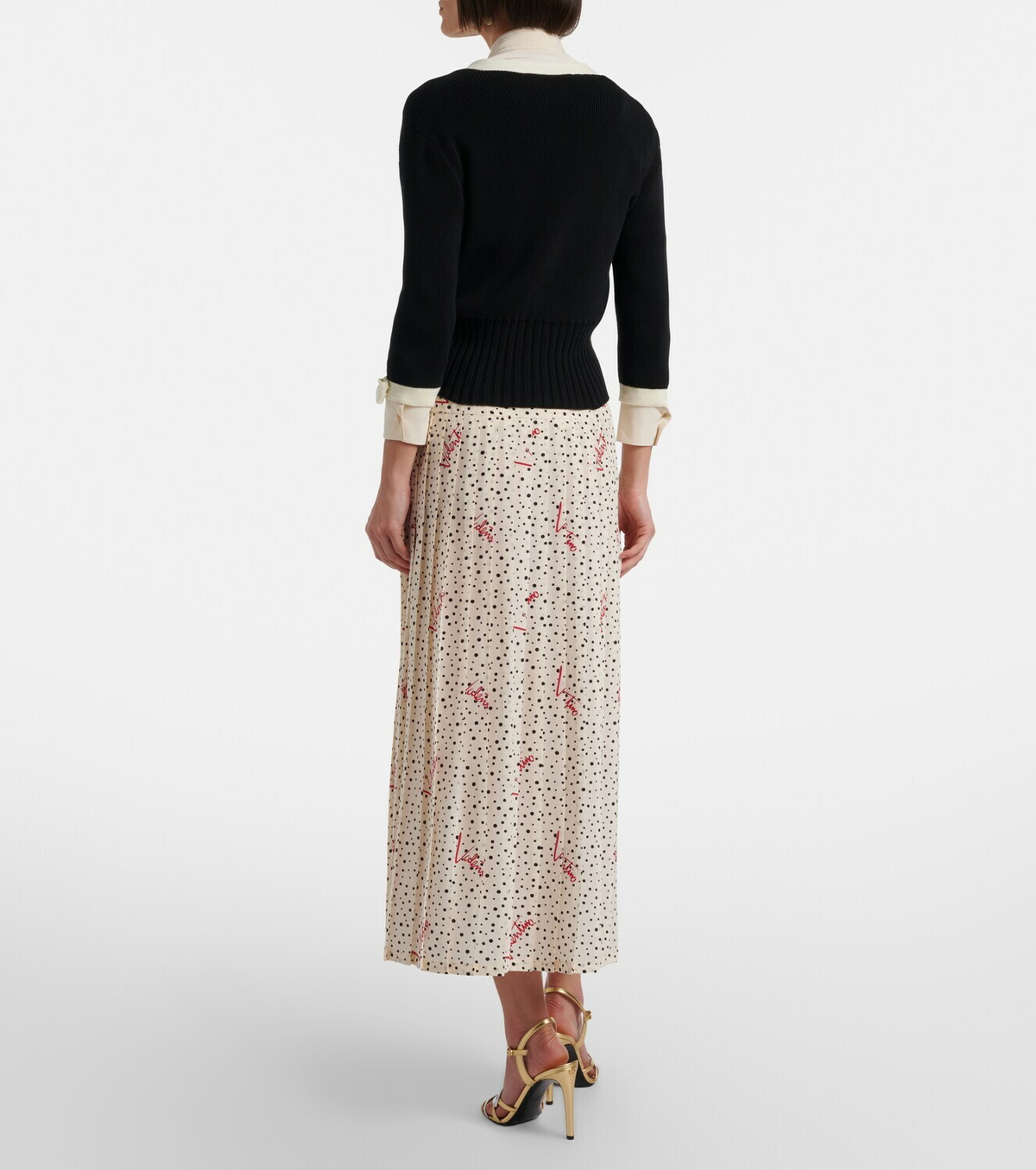 Valentino Polka-dot crêpe de chine midi skirt