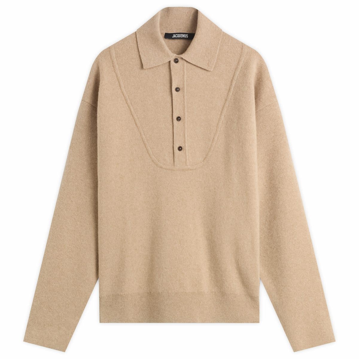 Jacquemus Men's Wool Cashmere Knitted Polo in Beige