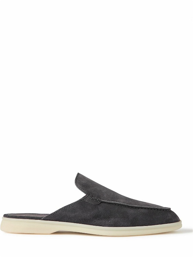 Photo: Loro Piana - Babouche Walk Suede Backless Loafer - Gray