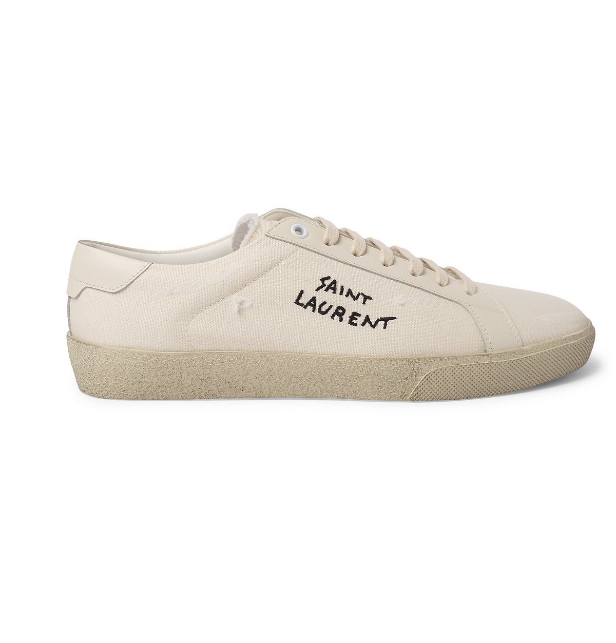 SAINT LAURENT - SL/06 Court Classic Leather-Trimmed Logo-Embroidered Distressed Canvas Sneakers - Neutrals