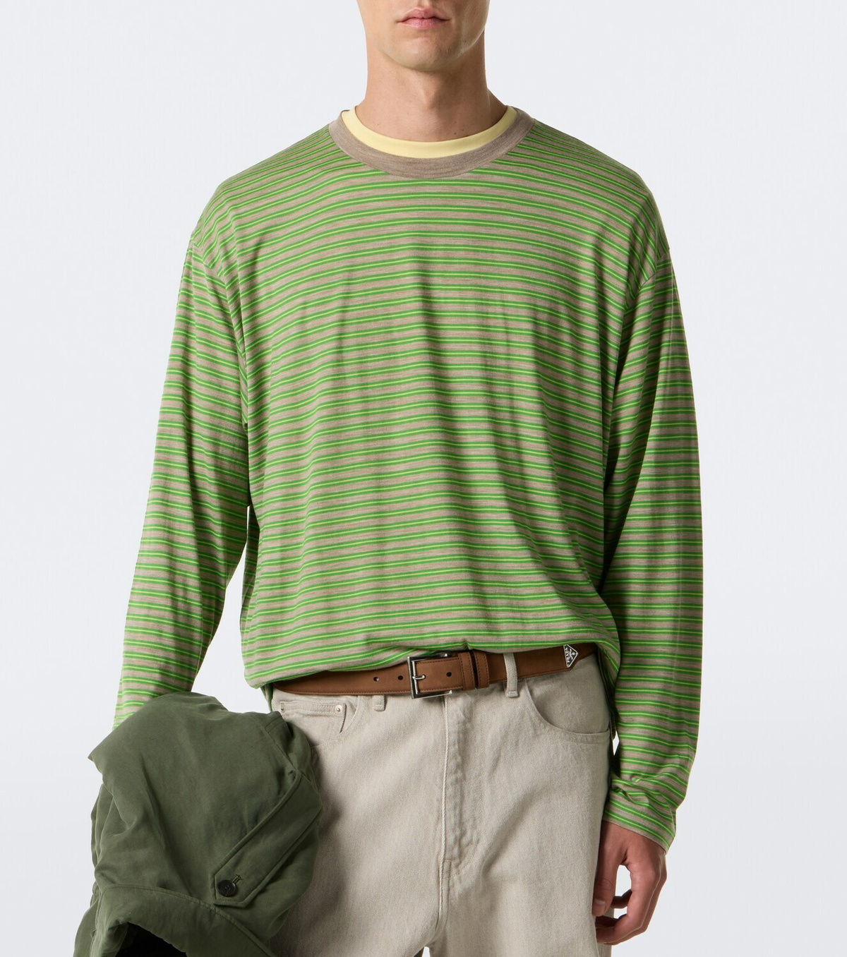 Auralee Striped wool T-shirt