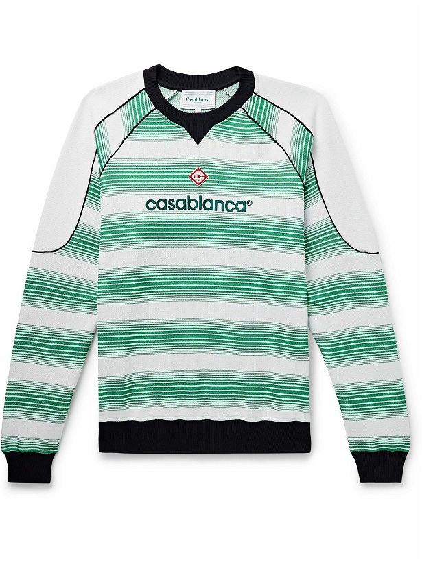 Photo: Casablanca - Logo-Embroidered Striped Cotton-Blend Sweatshirt - Green