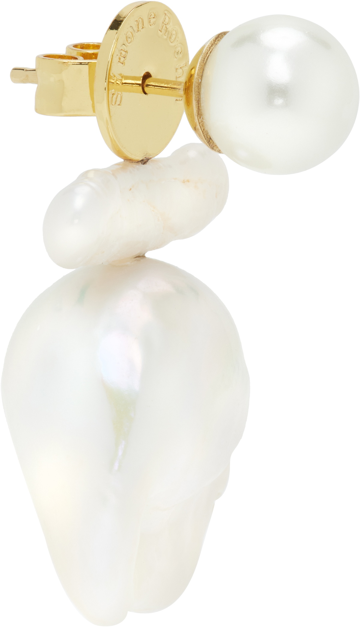 Simone Rocha White Stacked Baroque Pearl Stud Single Earring