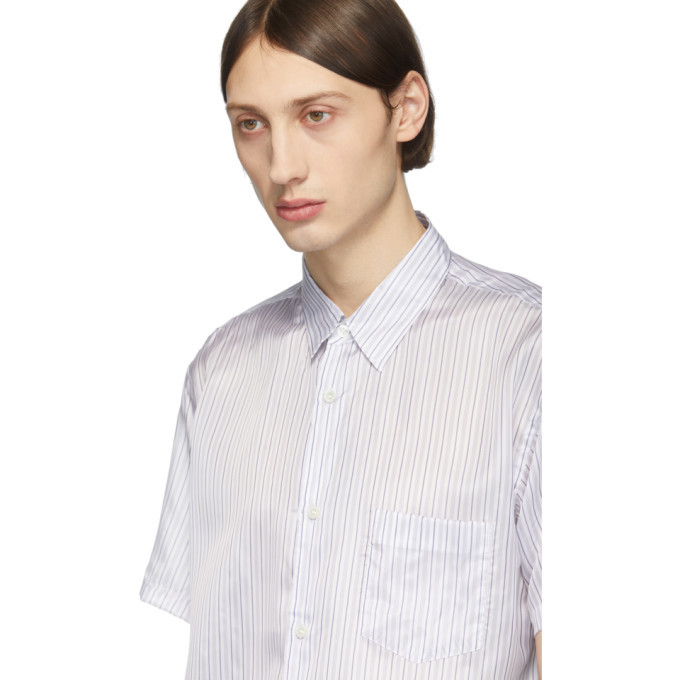 Comme des Garcons Shirt White and Blue Striped Cupro Short Sleeve Shirt