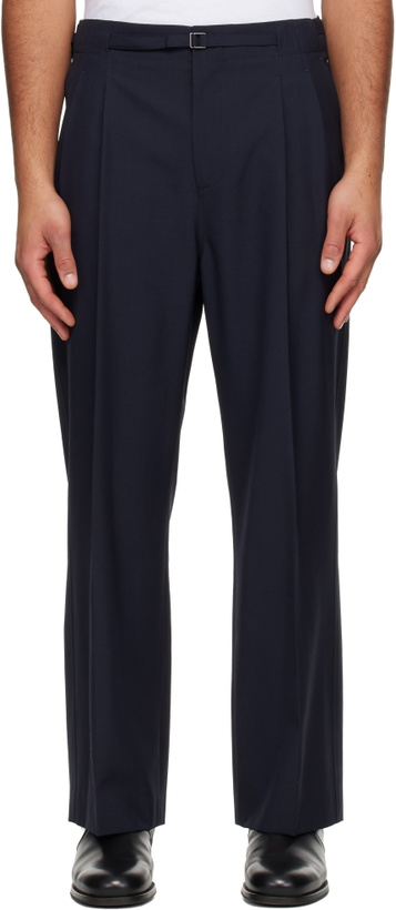 Photo: LE17SEPTEMBRE Navy Pleat Belted Trousers