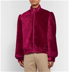 Gucci - Logo-Jacquard Webbing-Trimmed Quilted Padded Velvet Jacket - Pink