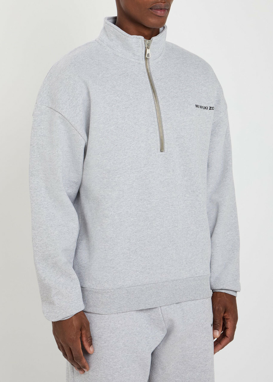 Mki Miyuki Zoku Uniform Half-zip Cotton-blend Sweatshirt Grey