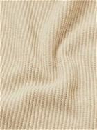 Loro Piana - Leather-Trimmed Ribbed Cashmere Half-Zip Sweater - Neutrals