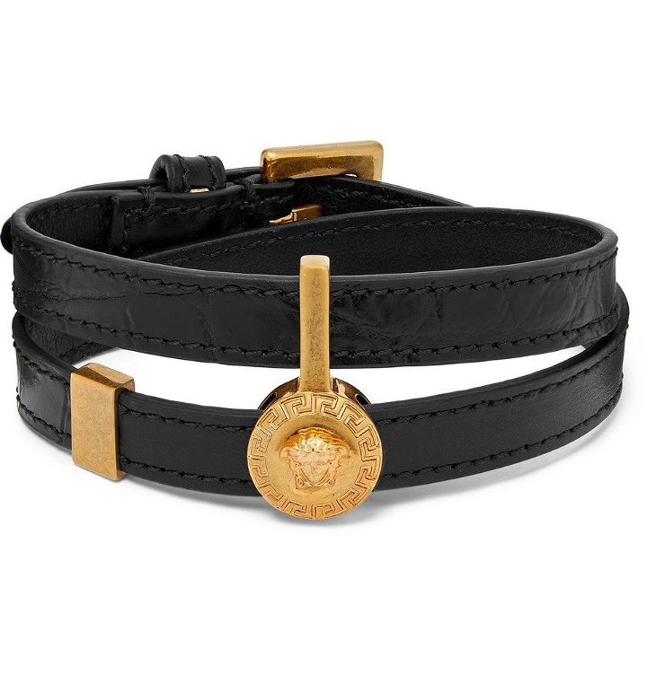 Photo: Versace - Croc-Effect Leather and Gold-Tone Wrap Bracelet - Black