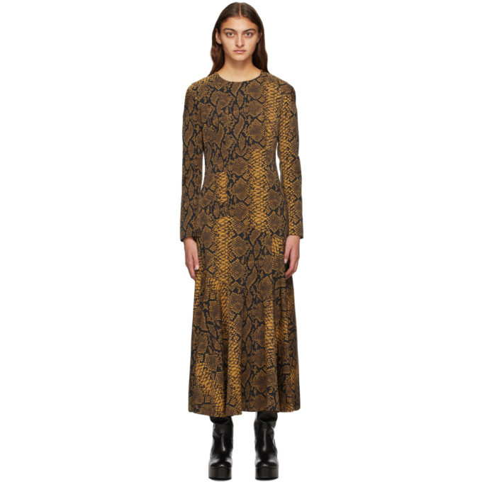 Dries Van Noten Black and Gold Wool Snake Dress Dries Van Noten