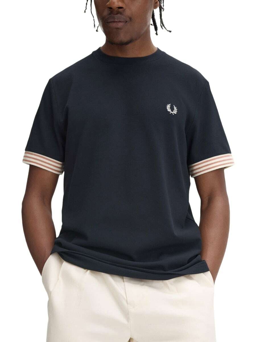 Tシャツ・カットソー FRED PERRY T-SHIRT WITH STRIPED MANIHE BORDER Fred Perry T-shirt With Striped Manihe Border Fred Perry