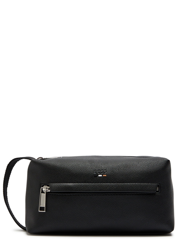 Photo: Boss Ray Logo Grained Leather Wash bag - Black - One Size