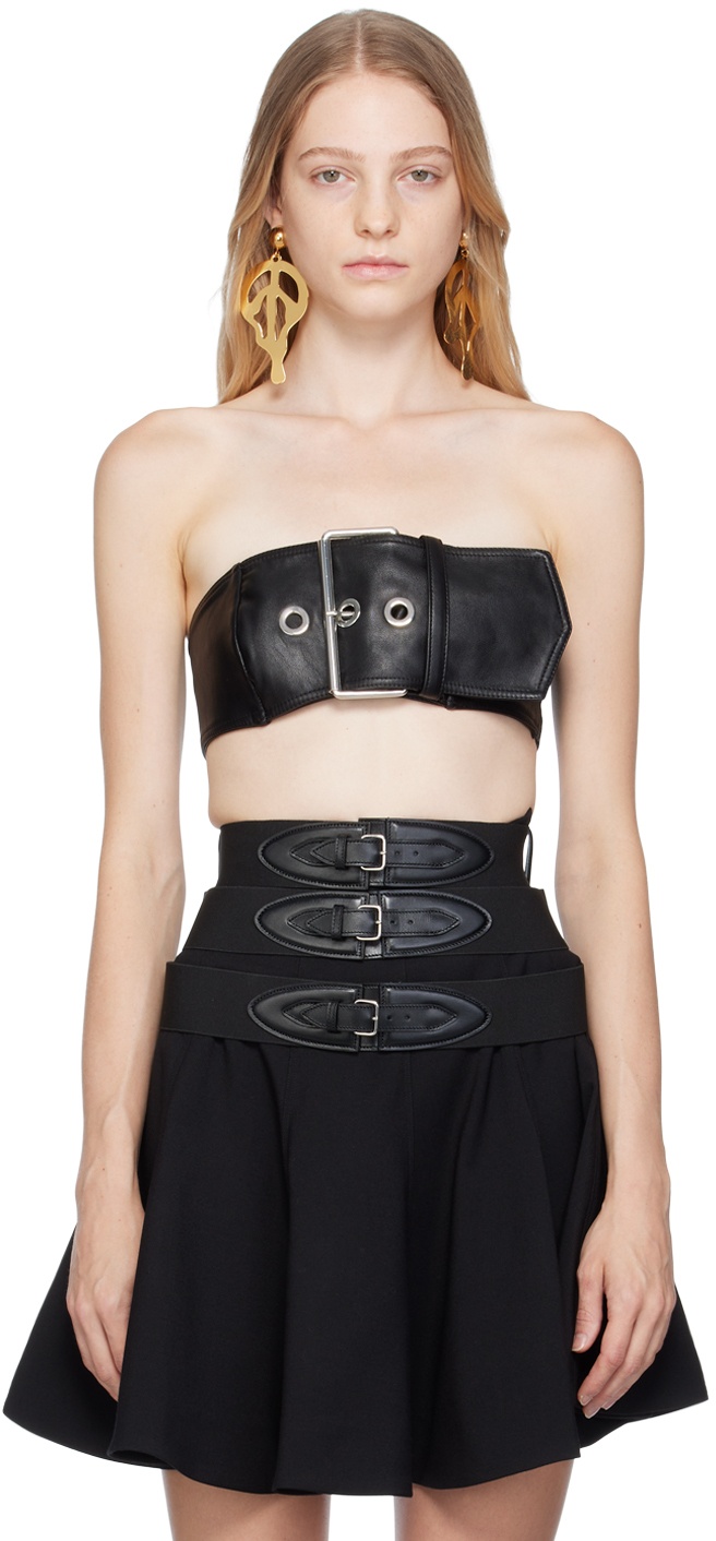 Photo: Moschino Black Pin-Buckle Faux-Leather Tank Top