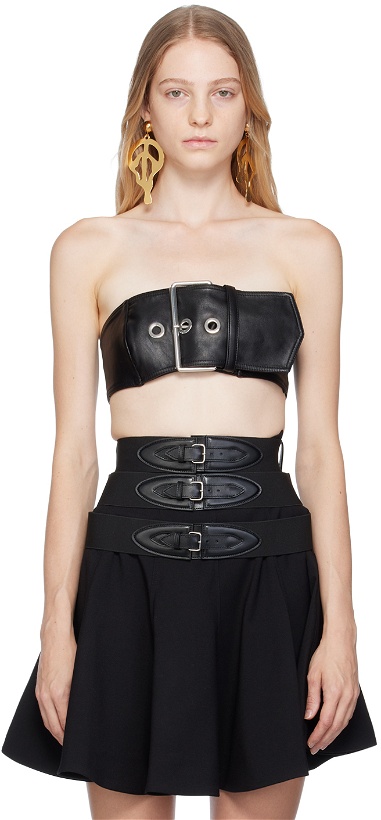 Photo: Moschino Black Pin-Buckle Faux-Leather Tank Top
