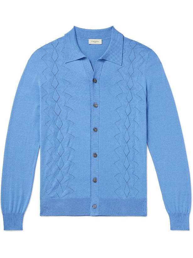 Photo: PIACENZA 1733 - Pointelle-Knit Silk and Cotton-Blend Cardigan - Blue