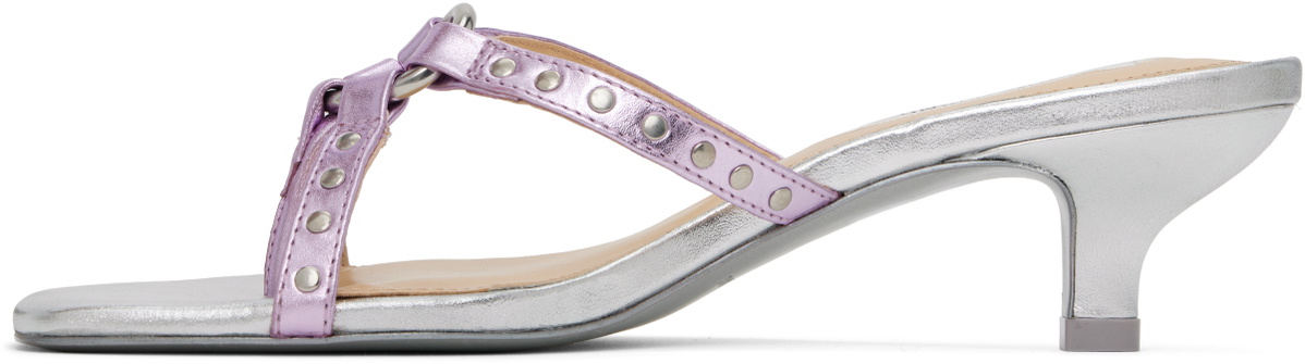 Sandy Liang Silver & Pink Spy Kitten Heeled Sandals