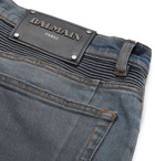 Balmain - Slim-Fit Ribbed Distressed Stretch-Denim Jeans - Men - Dark denim