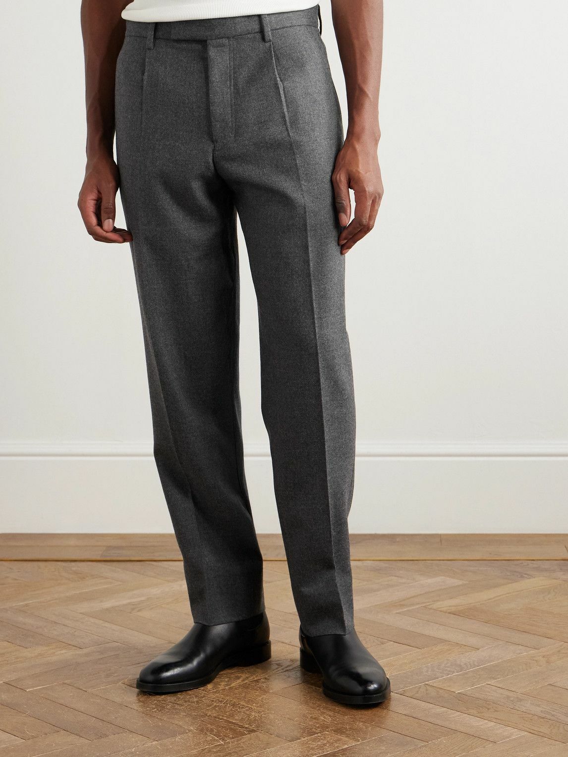 Zegna - Tapered Pleated Wool Trousers - Gray