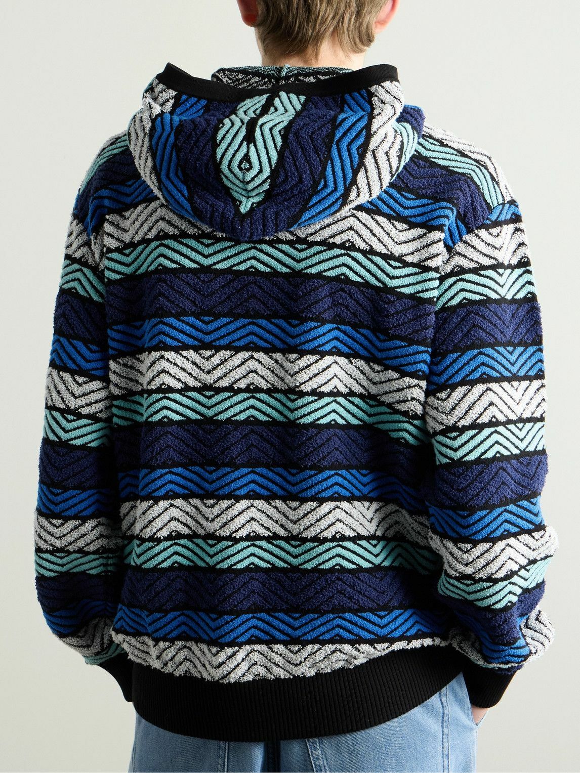 Missoni - Striped Cotton-Blend Terry Jacquard Hoodie - Blue