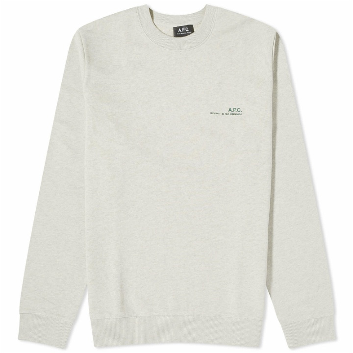 Photo: A.P.C. Men's Overdyed Item Logo Crew Sweater in Light China Green