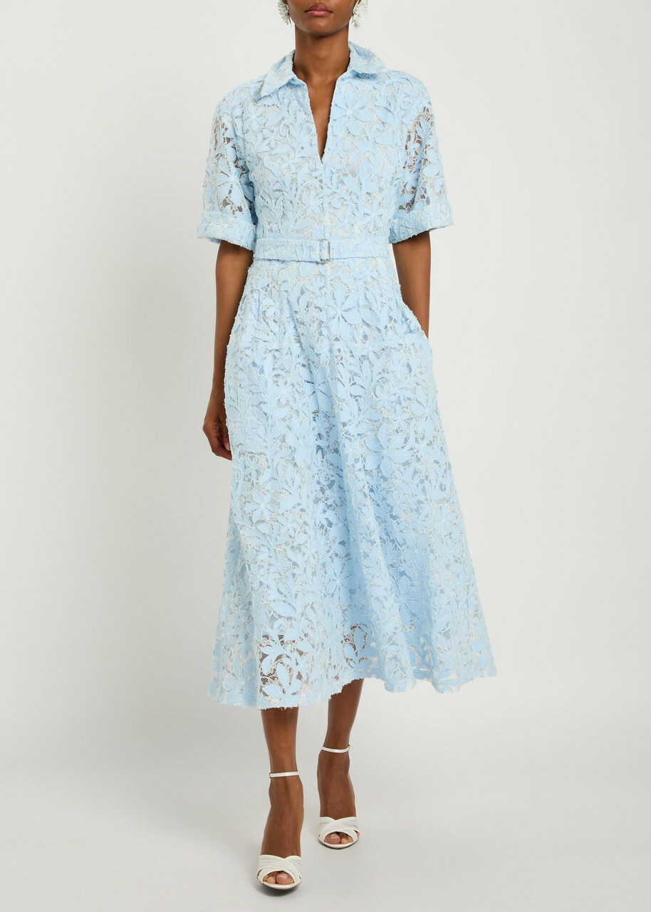 Simkhai Deanna Floral-appliquéd Lace Midi Shirt Dress Blue