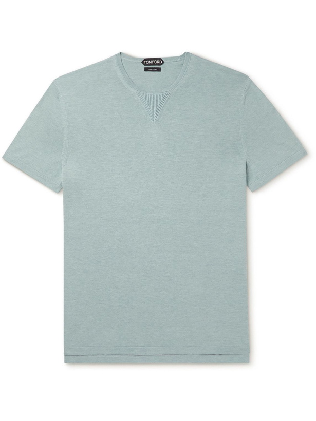 Photo: TOM FORD - Silk and Cotton-Blend T-Shirt - Blue