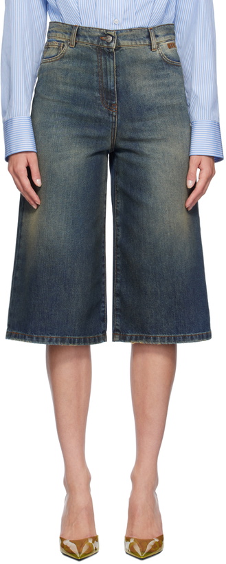 Photo: MSGM Indigo Embroidered Denim Shorts