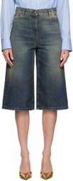 MSGM Indigo Embroidered Denim Shorts
