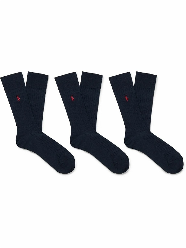 Photo: Polo Ralph Lauren - Three-Pack Ribbed Stretch Cotton-Blend Socks - Blue