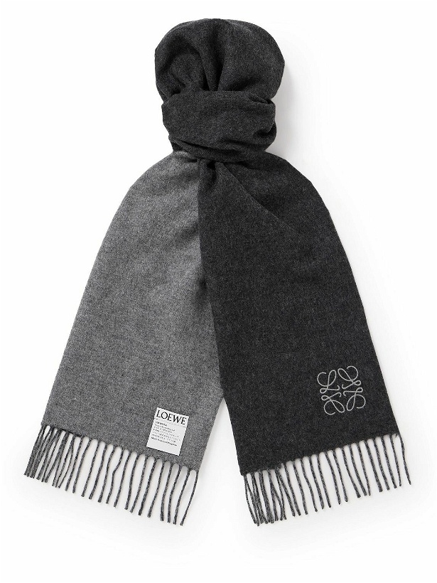 Photo: LOEWE - Fringed Logo-Embroidered Two-Tone Wool and Cashmere-Blend Scarf