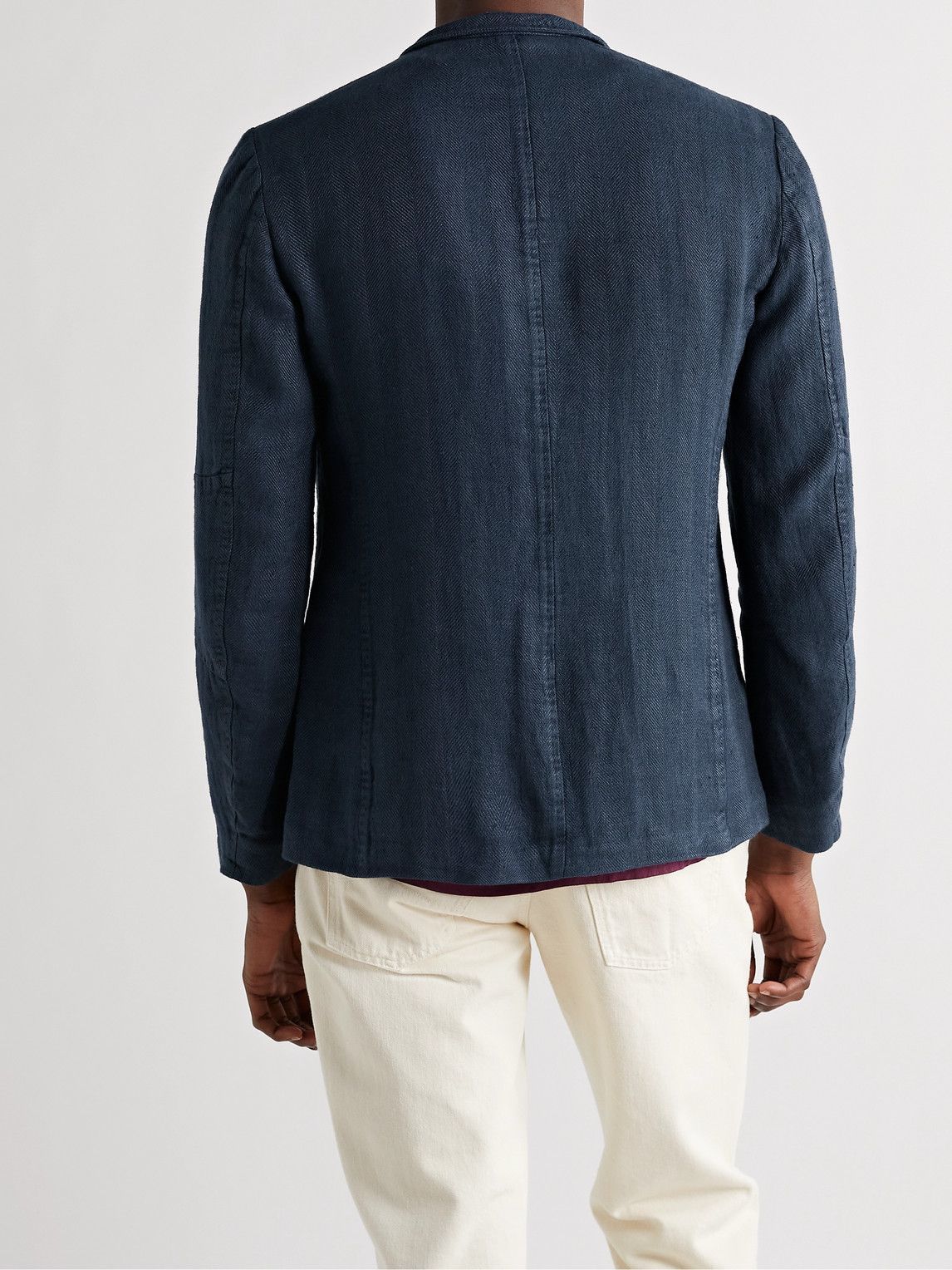 Massimo Alba Gstaad Slim Fit Nehru Collar Herringbone Linen Jacket 
