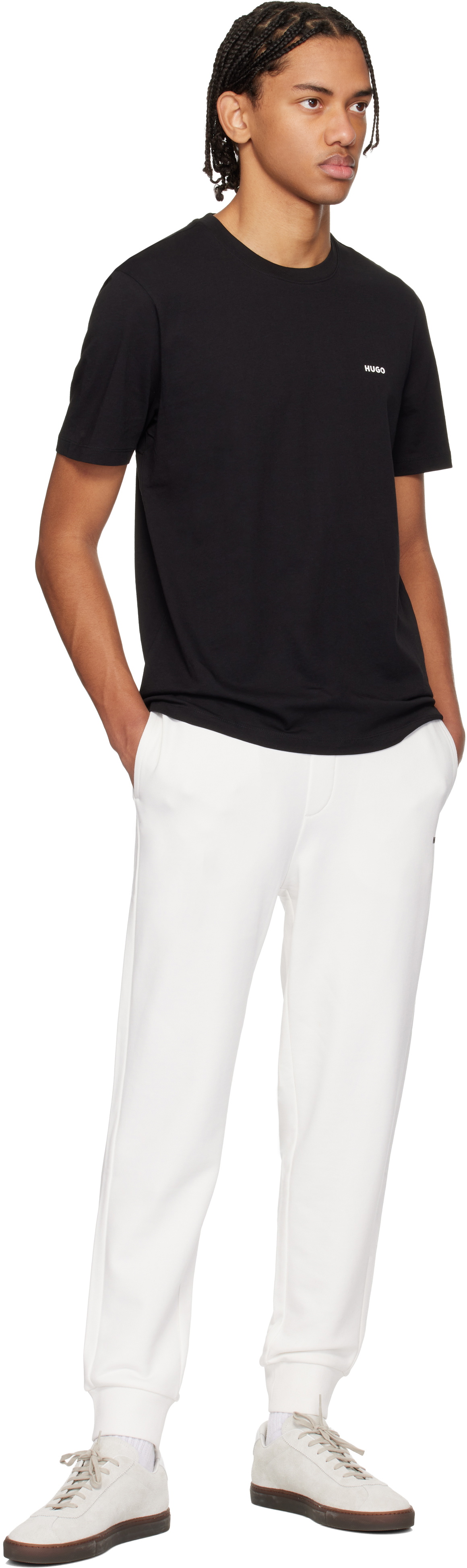 Hugo White Cuffed Logo Print Sweatpants