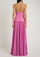 Solace London Britt Strapless Plissé and Crepe Maxi Dress Pink