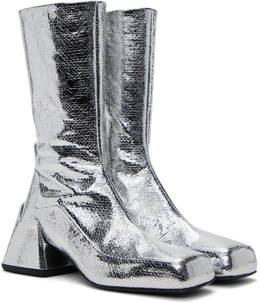 ホツトウイルシリーズ Jil Sander Silver Lamé Crackle Boots Jil Sander