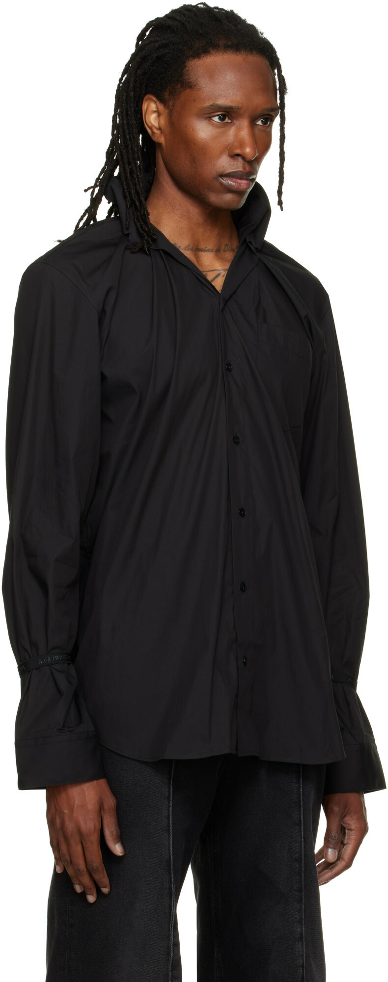 ALAINPAUL Black Elasticated Collar Shirt