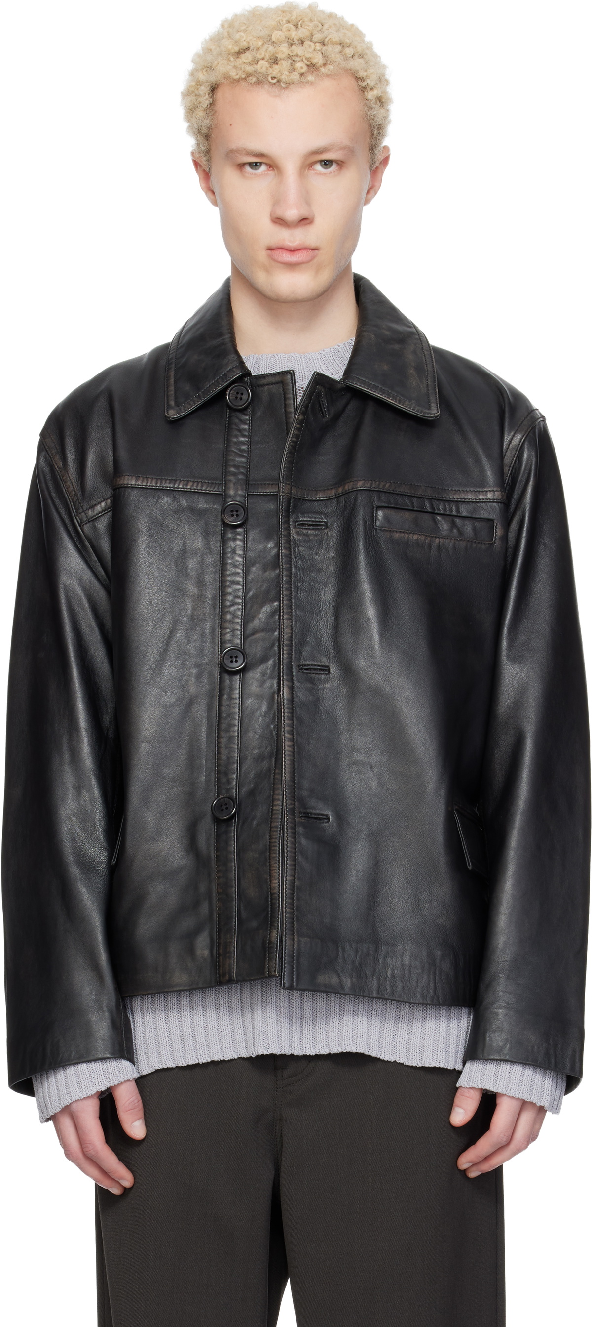 HOPE Black Boxy Leather Jacket