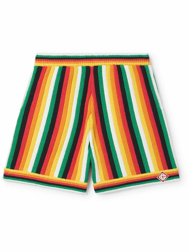 Photo: Casablanca - Straight-Leg Logo-Appliquéd Striped Cotton-Blend Terry Shorts - Green