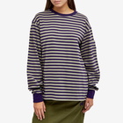 Needles Women's Long Sleeve Stripe Jersey Crew T-Shirt in Purple