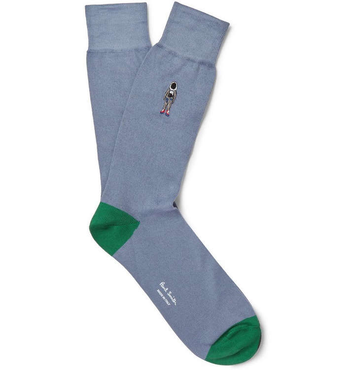 Photo: Paul Smith - Embroidered Cotton-Blend Socks - Men - Blue