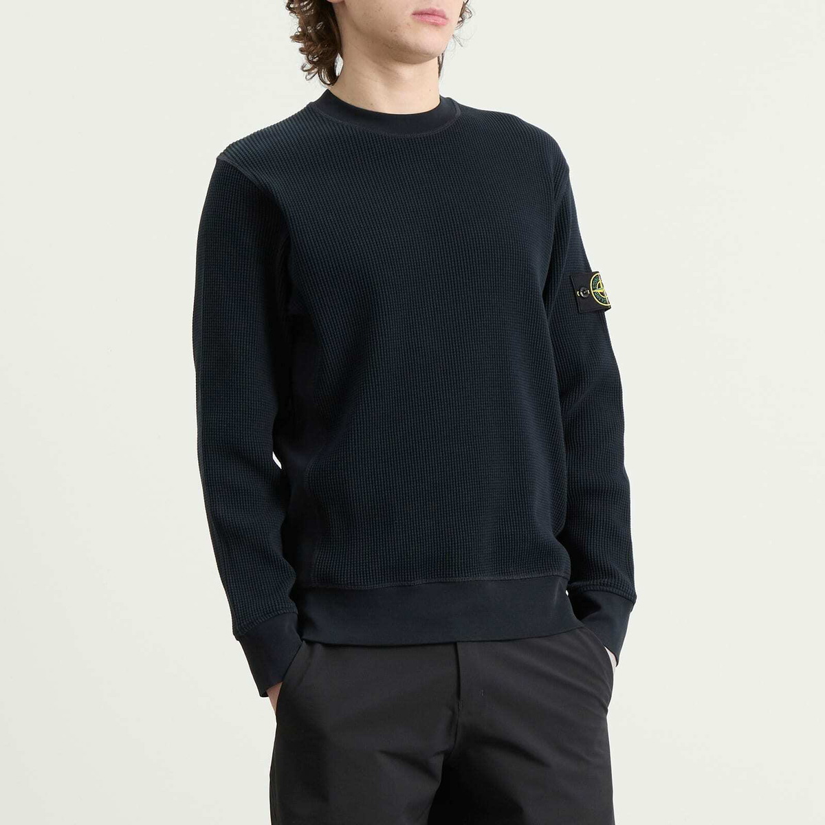 Stone Island Men's Waffle Crew Neck Sweatshirt in Navy Blue Stone